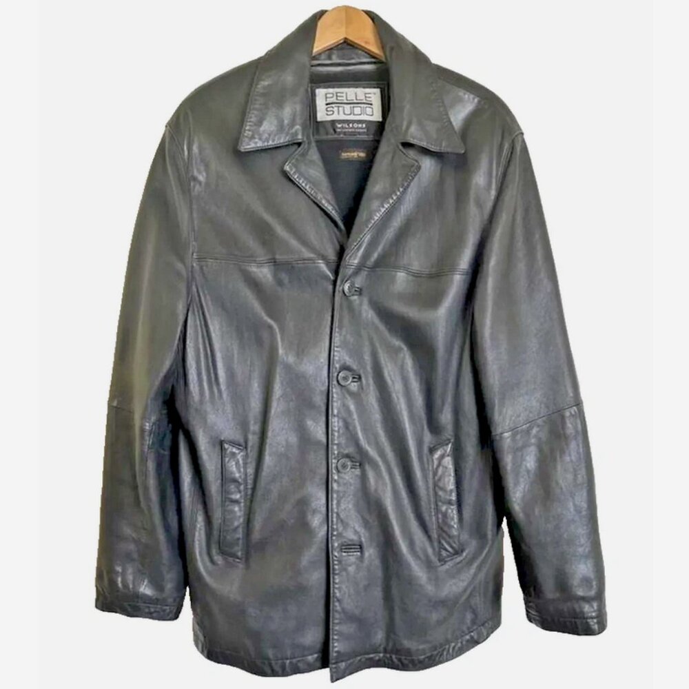 WILSON LEATHER Pelle Mens Lg Black Leather Jacket Coat Vintage
